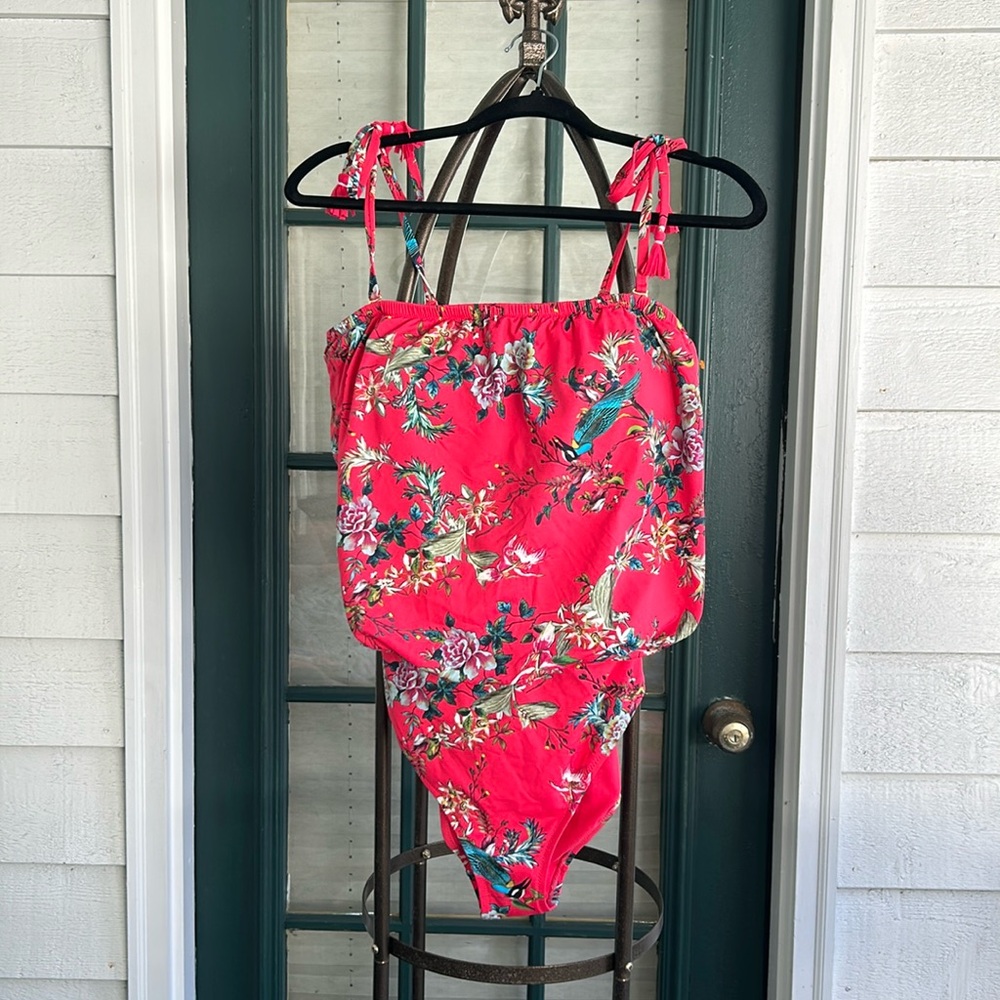 Johnny Was Red Floral One Piece Swimsuit
